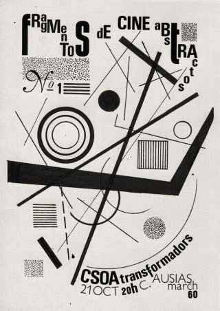 Jonathan Sirit, Flyer para Fragmentos de Cine Abstractos Nr. 1. Letras transferibles, regla, compas y rotulador.